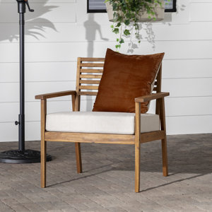 3-Piece Patio Furniture Set, Outdoor Acacia Wood Patio Club Chair with Table, Wooden Patio Furniture, Waterproof Thick Cushion Deep Seating for Porch, Garden, Backyard, Balcony, Teak Finish, White main image 1